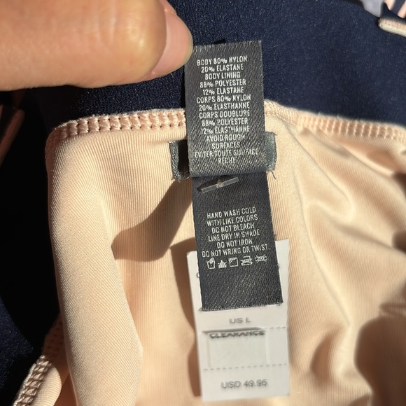 NWT Aerie deep V plunge striped one piece swim suit in navy blue & blush pink - Picture 9 of 11